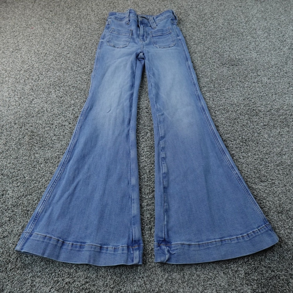American Eagle Jeans Womens 00 Dark Blue Denim Pants Festival Flare Stretch Flex